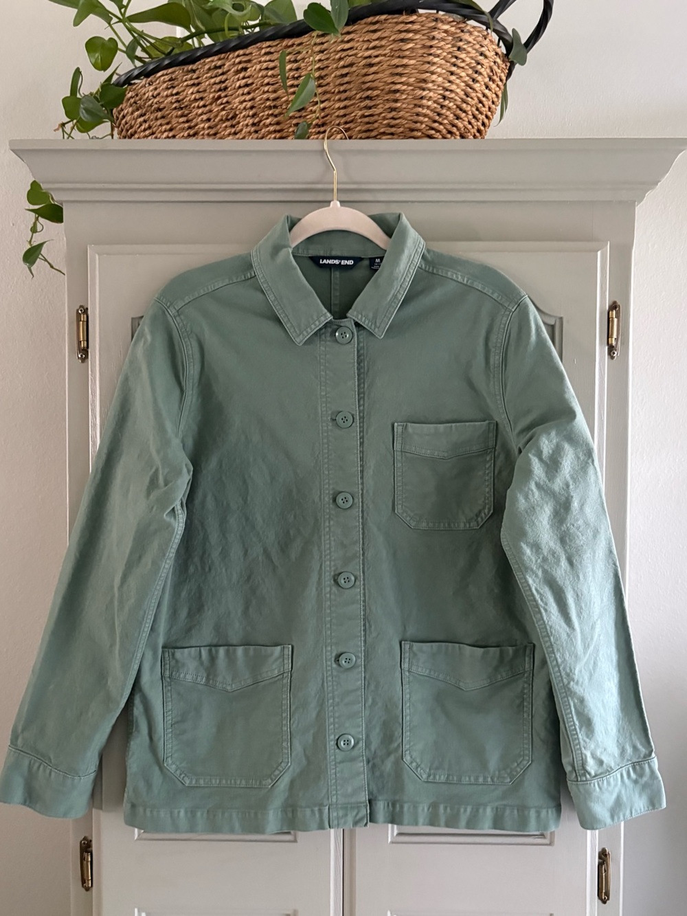 Lands' End Green 100% Cotton Utility Shirt Jacket Shacket | Size Medium